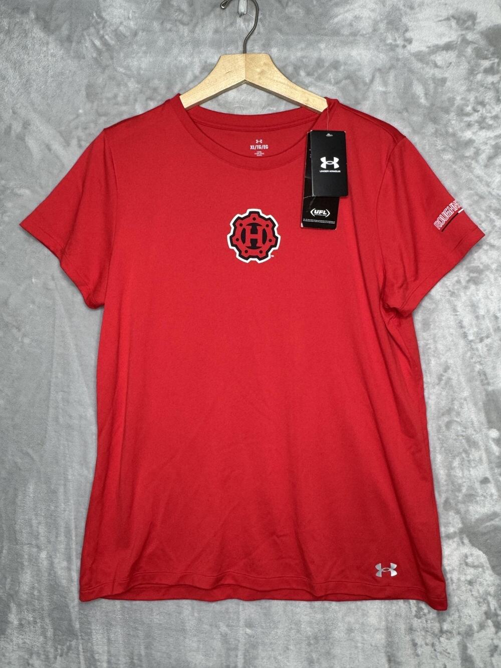 Houston Roughnecks Shirt Womens XL Red UFL Football Under Armour Short Sleeve